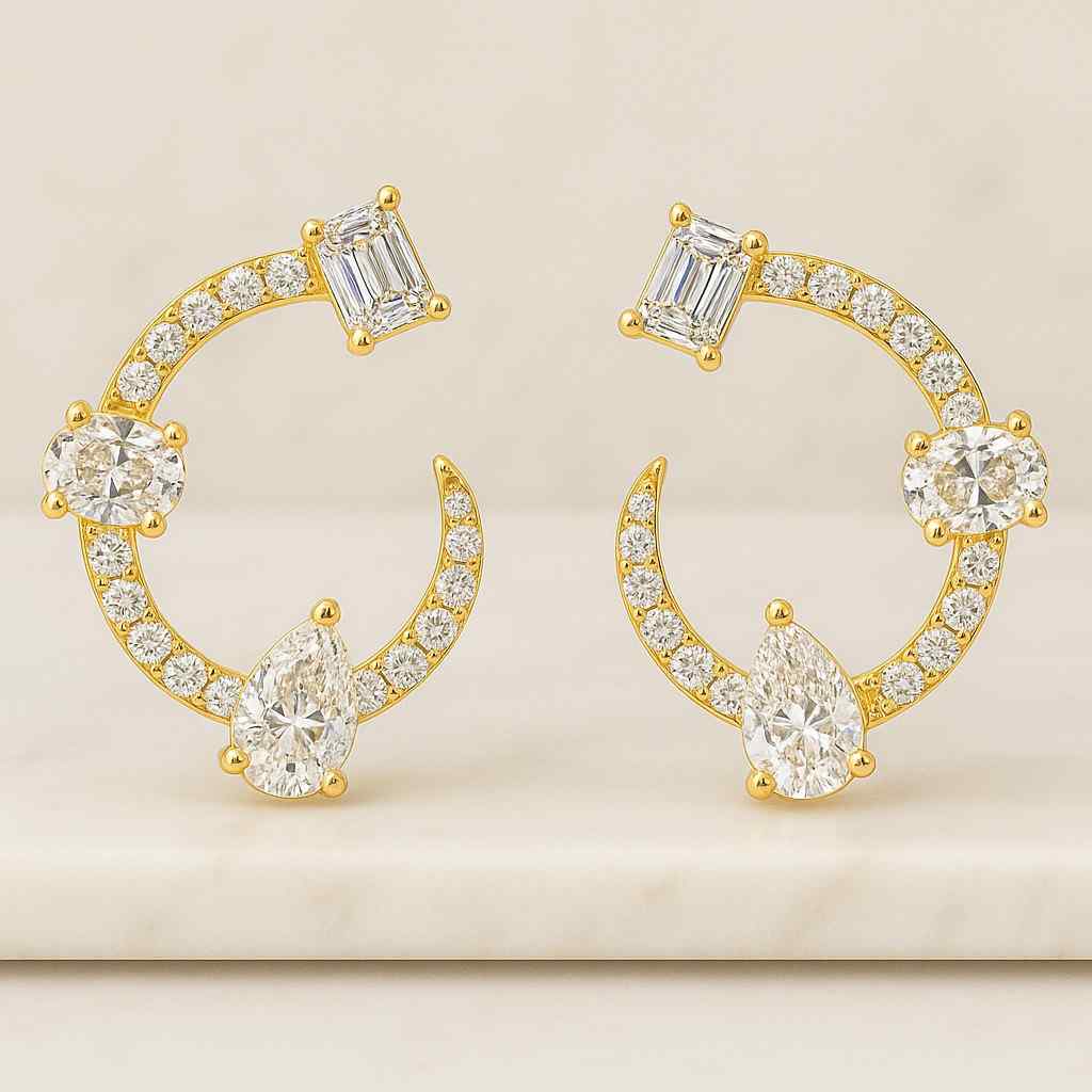 14K Gold drilled Lab Diamond Earrings Drops Interchangeable Charms in Six Shapes Custom Hoop Sustainable Gift for Her