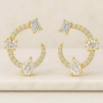 14K Gold drilled Lab Diamond Earrings Drops Interchangeable Charms in Six Shapes Custom Hoop Sustainable Gift for Her