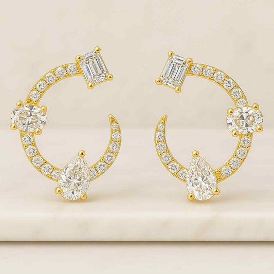 14K Gold drilled Lab Diamond Earrings Drops Interchangeable Charms in Six Shapes Custom Hoop Sustainable Gift for Her