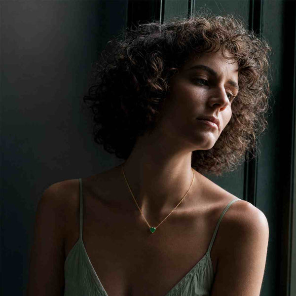 14K Heart Emerald Necklace, 14k Solid Gold Heart Necklace, May Birthstone