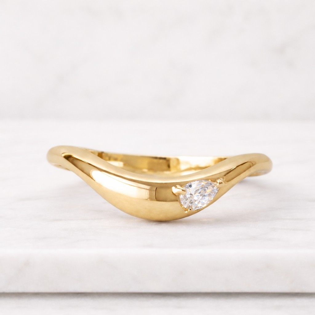 14K Lab Diamond Pear Shaped Curved Ring