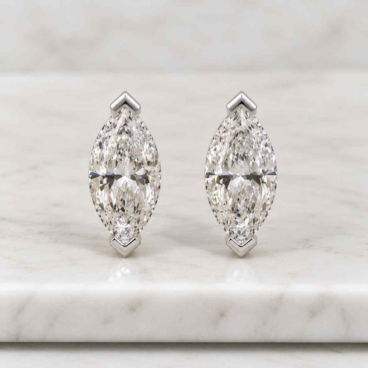 14K Marquise Lab Grown Diamond Flat Back Single Stud
