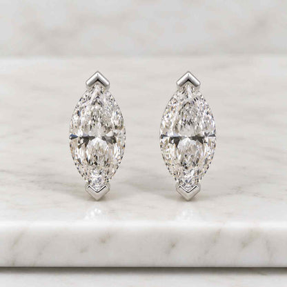 14K Marquise Lab Grown Diamond Flat Back Single Stud

