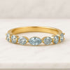 Vivid Blue Marquise Round Cut Lab Grown Diamond Half Eternity Wedding Band