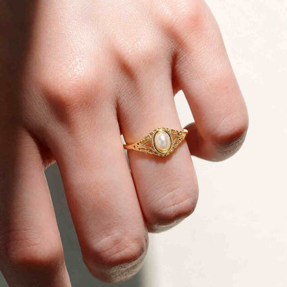 14K Natural Akoya Pearl Bypass Solitaire Cocktail Ring Yellow Gold Fine Estate
