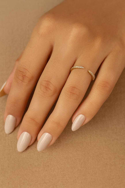 14K Pave Open Cuff Diamond Ring Unique Open Gap Wedding Band Thin Minimalist Stacking Ring