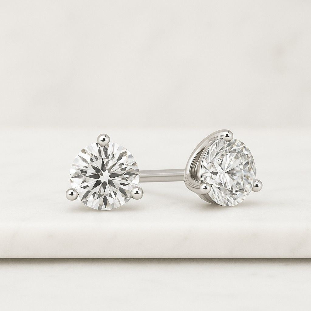14K Portuguese Cut Lab-Grown Diamond Stud Earrings