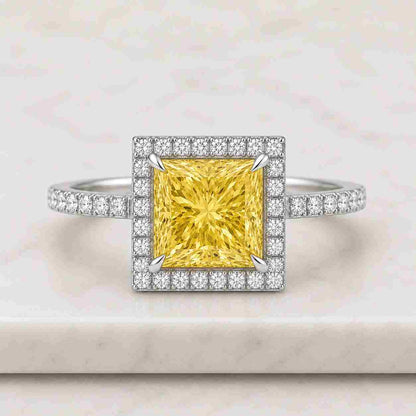 14K Princess Cut Diamond Engagement Ring Lab Grown Diamond Ring Proposal Ring for Her Distance Pave Setting Ring Unique Anniversary Gift

