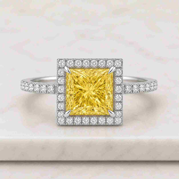 14K Princess Cut Diamond Engagement Ring Lab Grown Diamond Ring Proposal Ring for Her Distance Pave Setting Ring Unique Anniversary Gift
