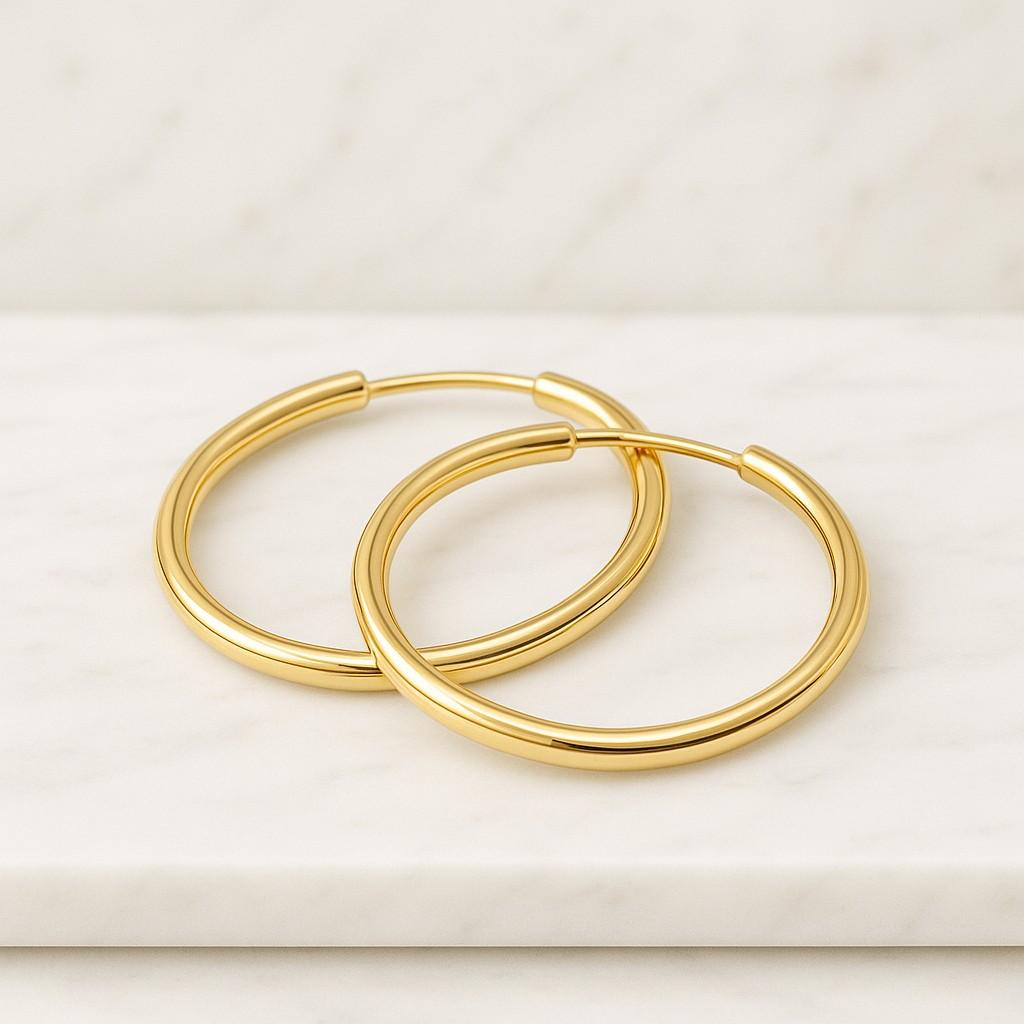 14K Real Gold Hoop Earrings Vintage Solid Chunky Huggies Handmade Jewelry Gift