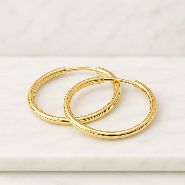 14K Real Gold Hoop Earrings Vintage Solid Chunky Huggies Handmade Jewelry Gift