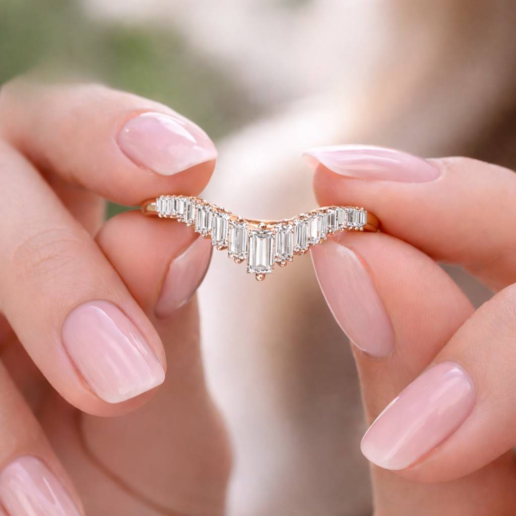 14k rose gold band moissanite bridal ring