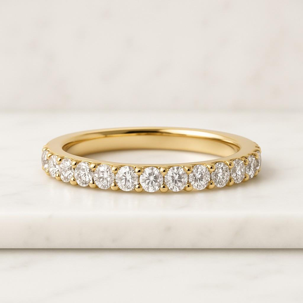 14K Rose Gold Engagement Band Round Cut Moissanite Wedding Band Amazing Flush Set Diamond Ring Seven Stone Promise Band