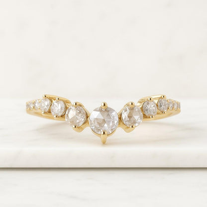 14K Rose Gold Silver Engagement Ring Gift For Her Round Rose Cut Diamond Wedding Band for Engagement Ring