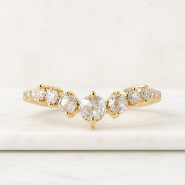 14K Rose Gold Silver Engagement Ring Gift For Her Round Rose Cut Diamond Wedding Band for Engagement Ring