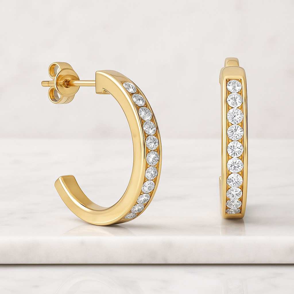 14K Round Lab Grown Diamond Hoop Earrings Diamond Wedding Earrings For Her