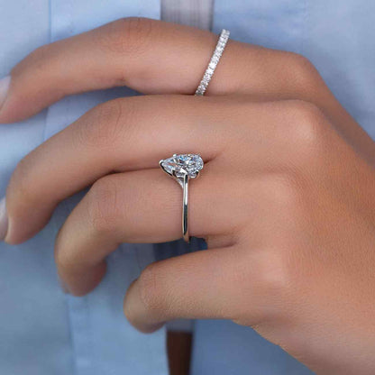 14K Solid-Gold  Marquise-Round Accent Ring