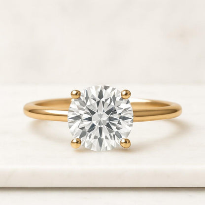 14K Solid Gold 6-Prong Round Cut Solitaire Moissanite Engagement Ring 2CT Dainty Moissanite Ring