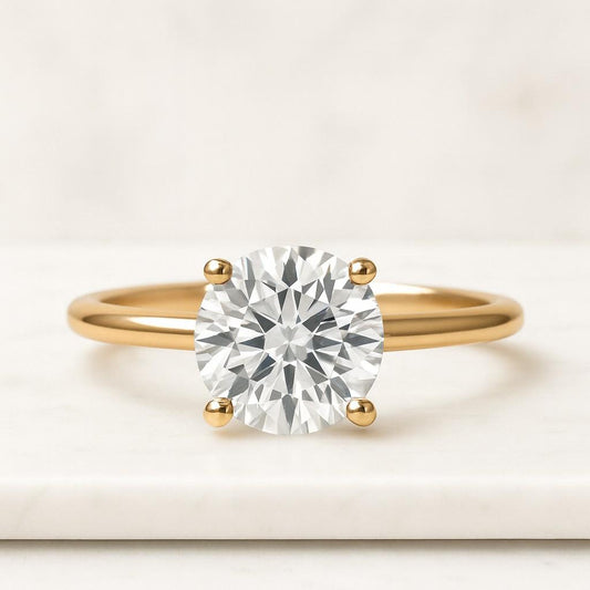 14K Solid Gold 6-Prong Round Cut Solitaire Moissanite Engagement Ring 2CT Dainty Moissanite Ring
