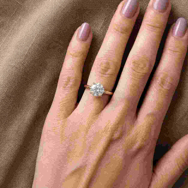 14K Solid Gold 6-Prong Round Cut Solitaire Moissanite Engagement Ring
