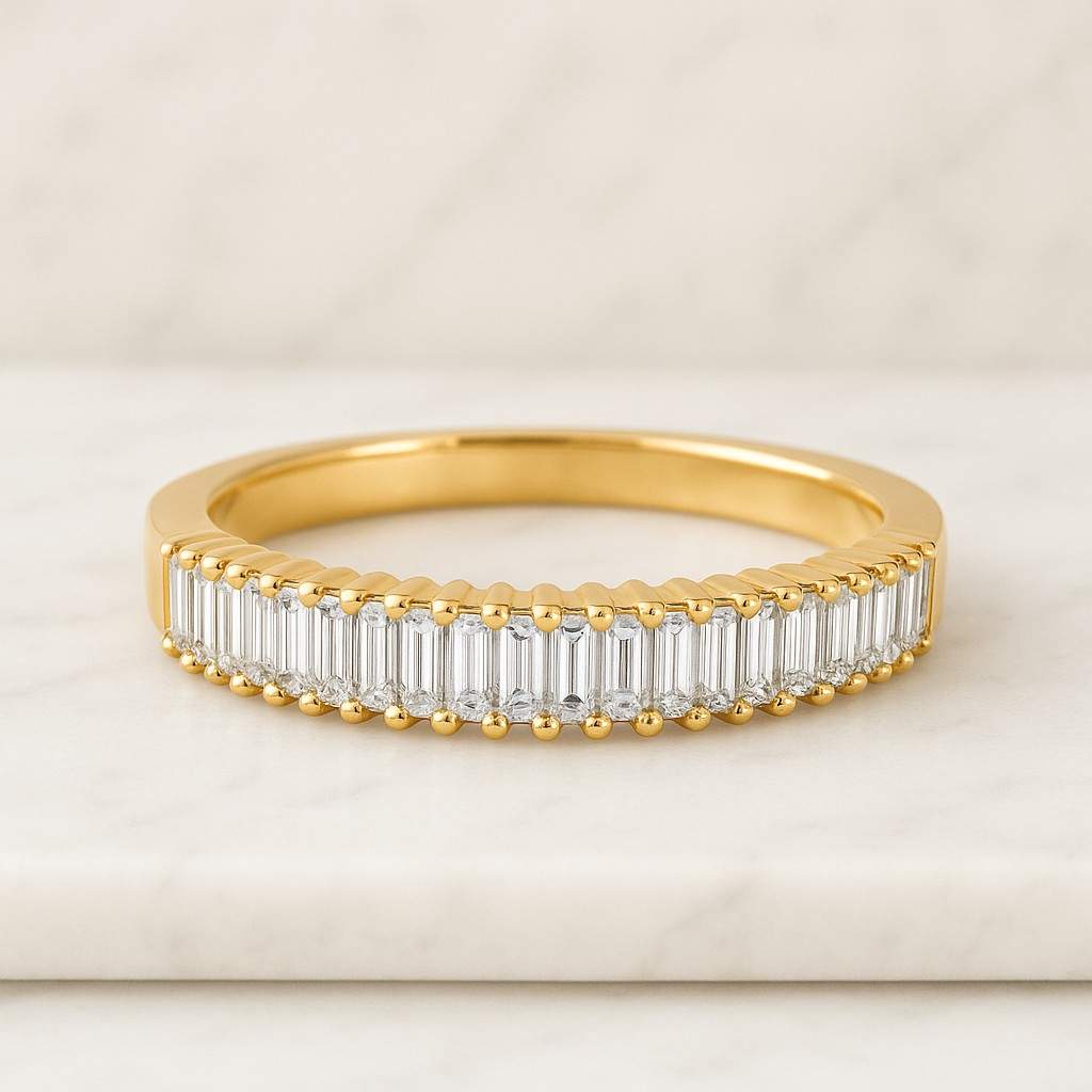 14k solid gold baguette wedding ring vertical baguette half eternity wedding band diamond engagement band
