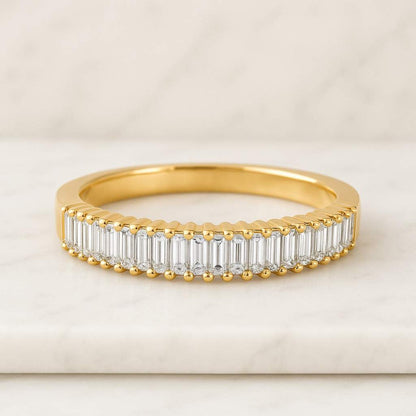 14K Solid Gold Baguette Wedding Ring Vertical Baguette Half Eternity Wedding Band Diamond Engagement Band