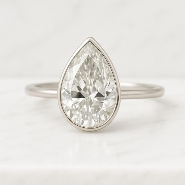 14K Solid Gold Band Anniversary Band Gift For Her Solitaire Wedding Ring Pear Cut Lab Grown Diamond Engagement Ring