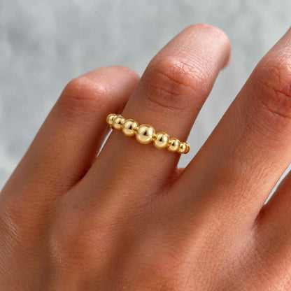 14K Solid Gold Beaded Stacking Ring – Dainty 1mm Minimal Band, Gold Bead Ball Ring for Women, Thin Everyday Bubble Band, Stackable Ring
