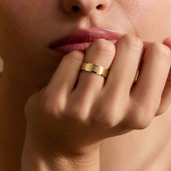 14K Solid Gold Beveled Wedding Band, Mens Gold Ring, Brushed Finish Ring, Anniversary Gift
