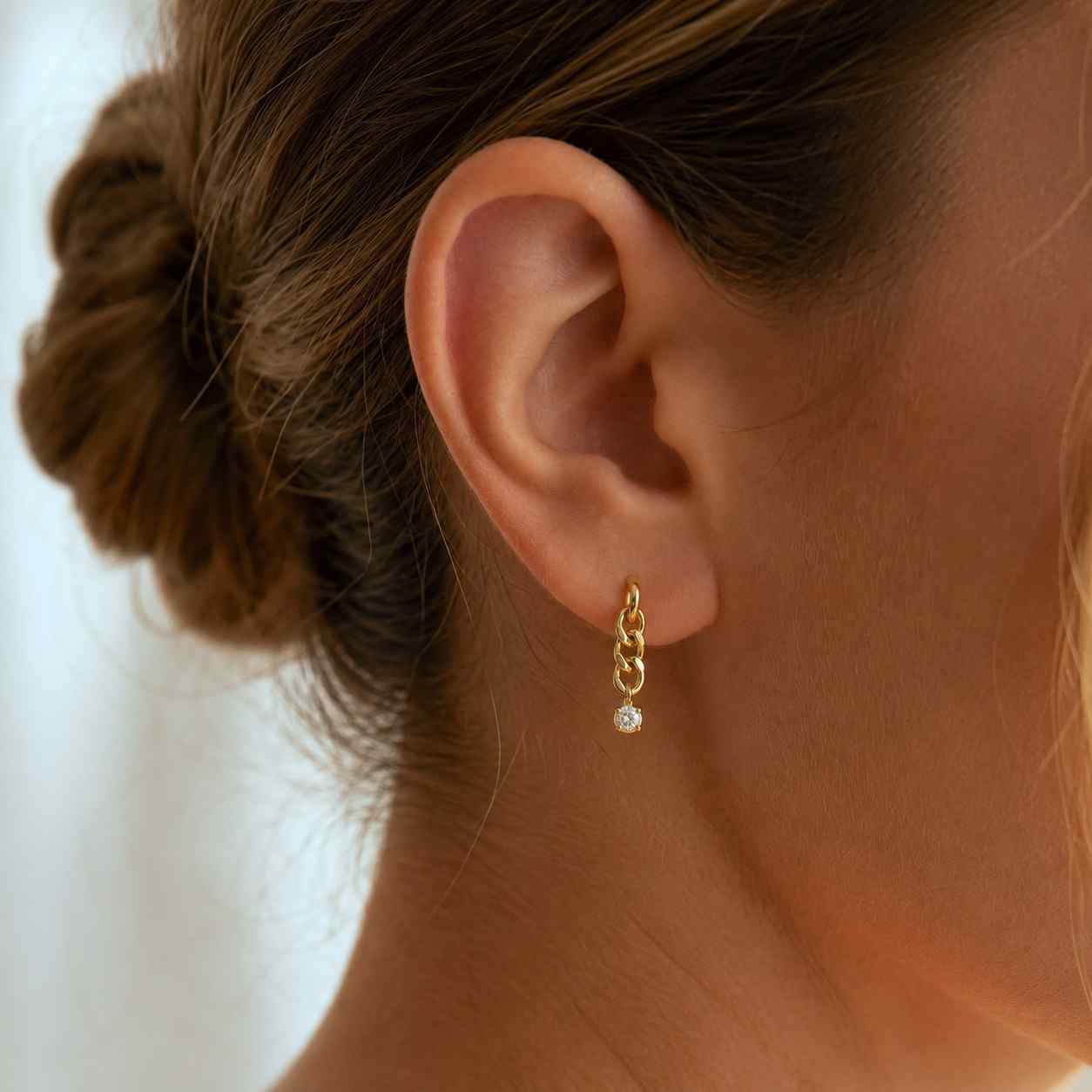 14K Solid Gold Bezel Set Lab Diamond Tassel Earrings | Convertible Double Chain Earrings | Floating Diamond Drops | Wedding Earrings