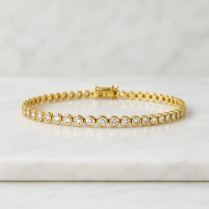 14K Solid Gold Bezel Set Lab Diamond Tennis Bracelet Bezel Diamond bracelet in 14K White Gold