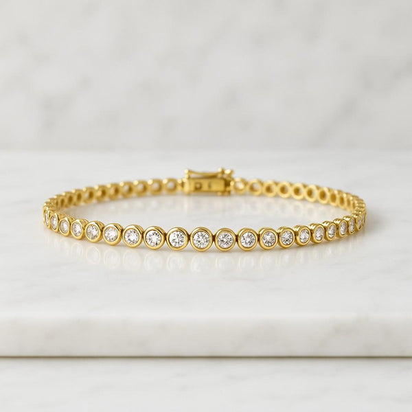 14K Solid Gold Bezel Set Lab Diamond Tennis Bracelet Bezel Diamond bracelet in 14K White Gold
