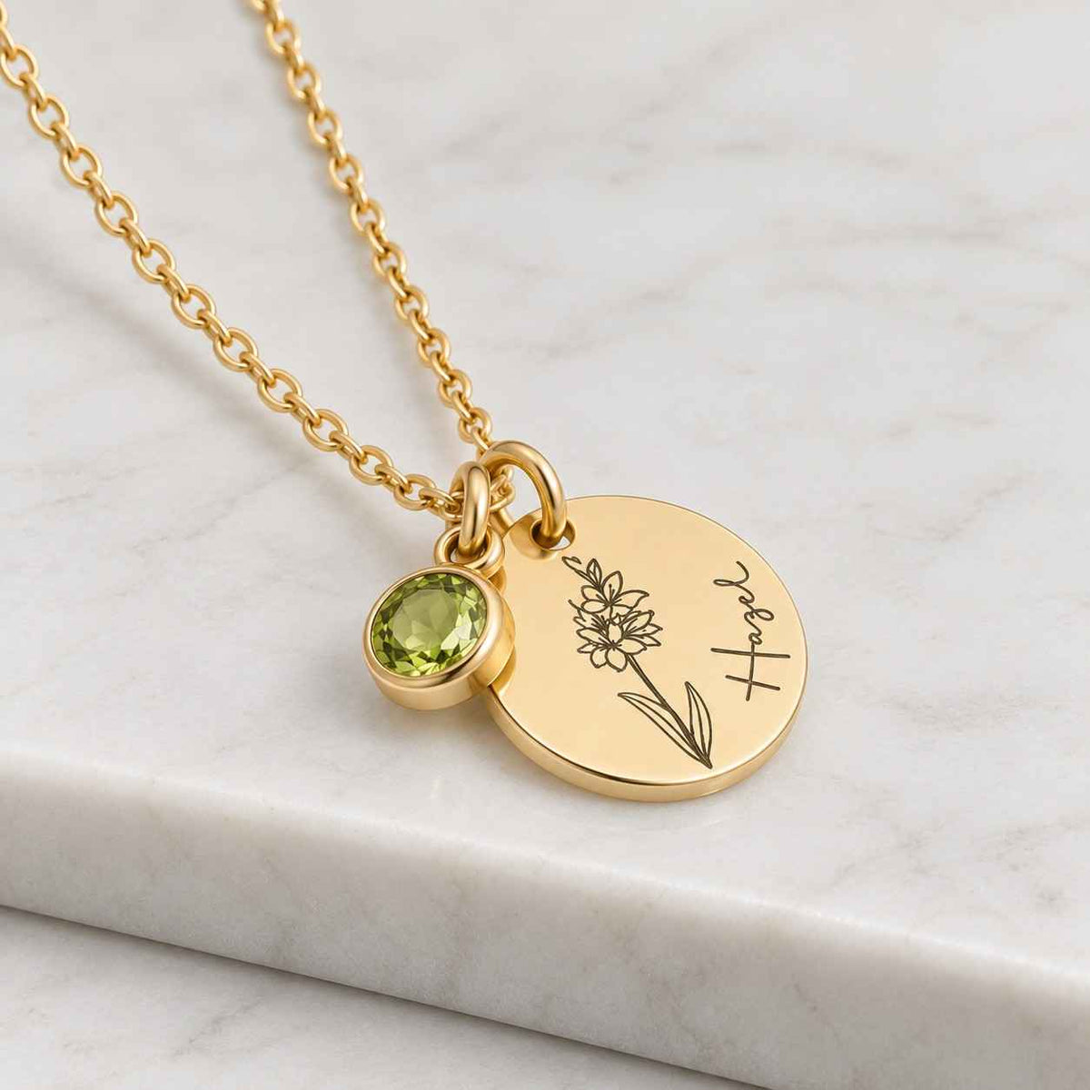 14k solid gold birthstone charm pendant, august birth month jewelry, birthday gift, peridot, personalized charm necklace
