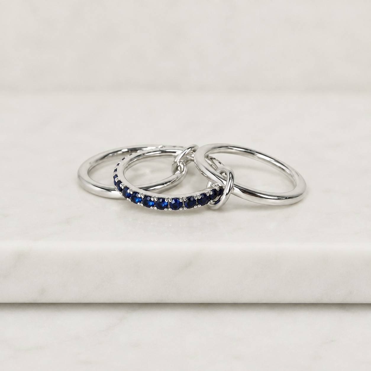 14k solid gold blue sapphire connector ring, blue sapphire bands, sapphire ring for her, three ring connector, perfect gift for her