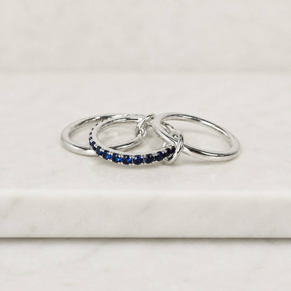 14K Solid Gold Blue Sapphire Connector Ring, Blue sapphire Bands, Sapphire ring for Her, Three Ring Connector, Perfect gift for her