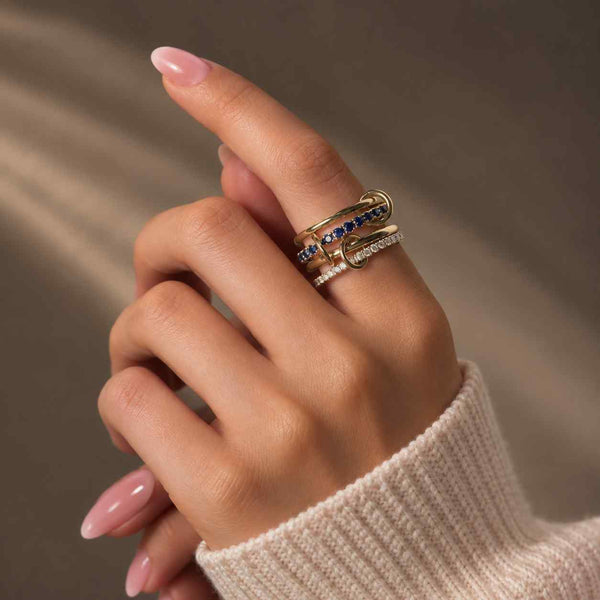 14K Solid Gold Blue Sapphire Connector Ring, Blue sapphire Bands, Sapphire ring for Her, Three Ring Connector, Perfect gift for her