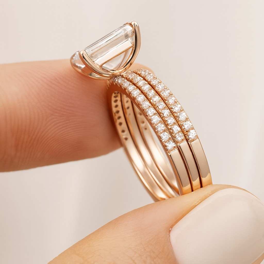 14K Solid Gold Bridal Set Emerald Cut Moissanite Wedding Ring Set Solitaire Engagement Ring Wedding Band