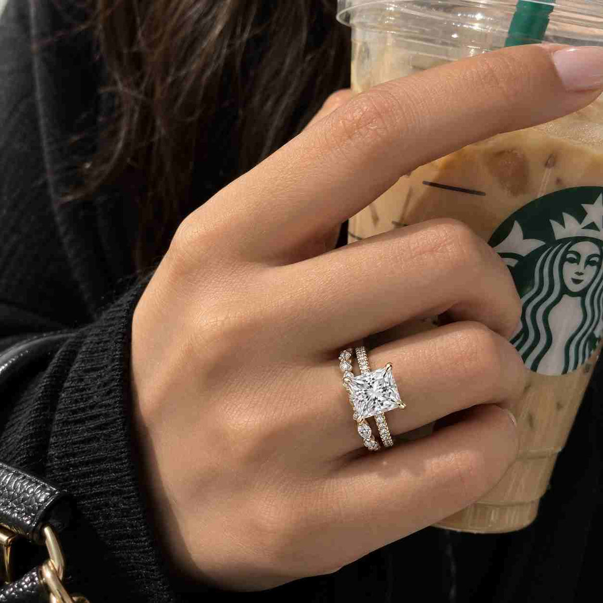  14k solid gold cluster wedding ring, anniversary gift ring, princess diamond ring.