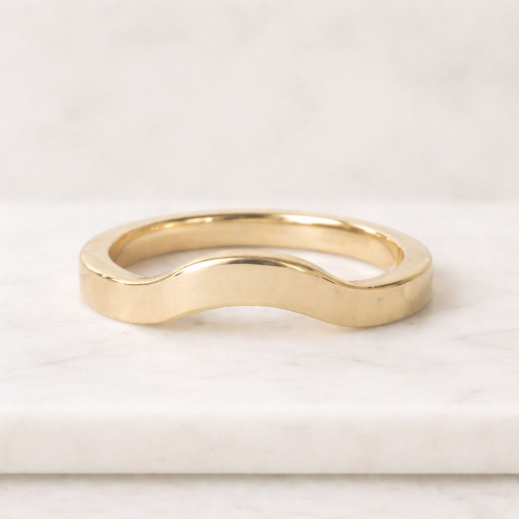 14k solid gold curved wedding band, dainty minimalist stacking ring, round contour guard jewelry, gift her
