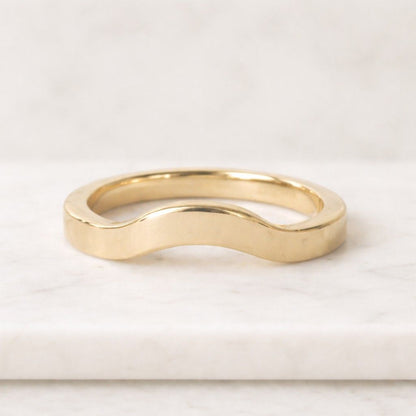 14K Solid Gold Curved Wedding Band, Dainty Minimalist Stacking Ring, Round Contour Guard Jewelry, Gift Her
