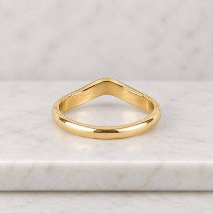 14K Solid Gold Curved Wedding Band – Simple Stackable Ring, Dainty Contour Ring for Women, Minimalist Wave Band, Anniversary Gift for Her
