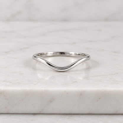 14K Solid Gold Curved Wedding Band for Women Deep Wave Contour Ring Enhancer Solitaire
