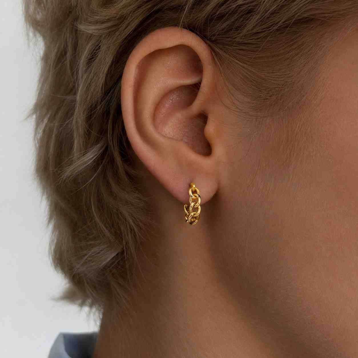 14k solid gold dangle chain cuff piercing, hinged conch ear cuff earrings, link shaped fake hoop piercing