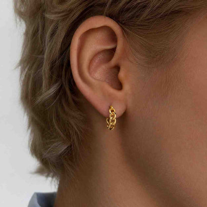 14K Solid Gold Dangle Chain Cuff Piercing, Hinged Conch Ear Cuff Earrings, Link Shaped Fake Hoop Piercing