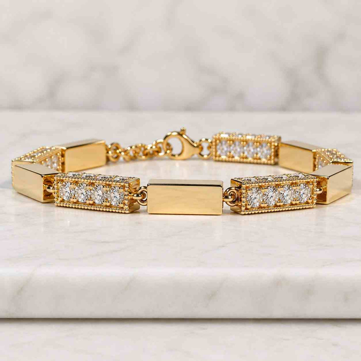 14K Solid Gold Diamond Bar Bracelet, D Color VVS Clarity Lab Diamond, Minimalist Everyday Jewelry, Birthday Gift For Her
