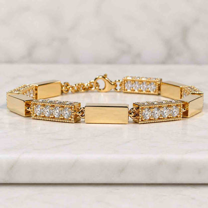 14K Solid Gold Diamond Bar Bracelet, D Color VVS Clarity Lab Diamond, Minimalist Everyday Jewelry, Birthday Gift For Her
