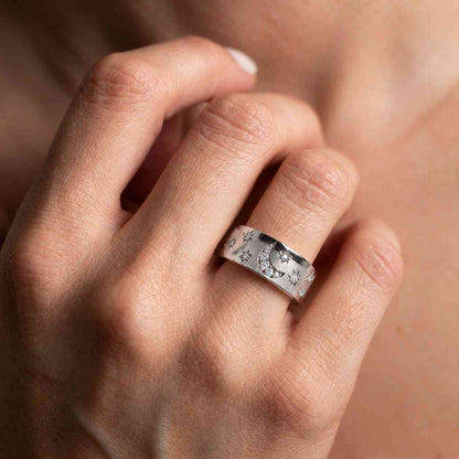 14K Solid Gold Diamond Cluster Wedding Band, Thick Diamond Style Anniversary Ring Her, Dainty Scattered Diamond Cigar Band, Promise Jewelry
