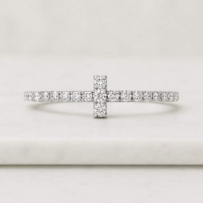 14K Solid Gold Diamond Cross Ring, Religious Promise Jewelry
