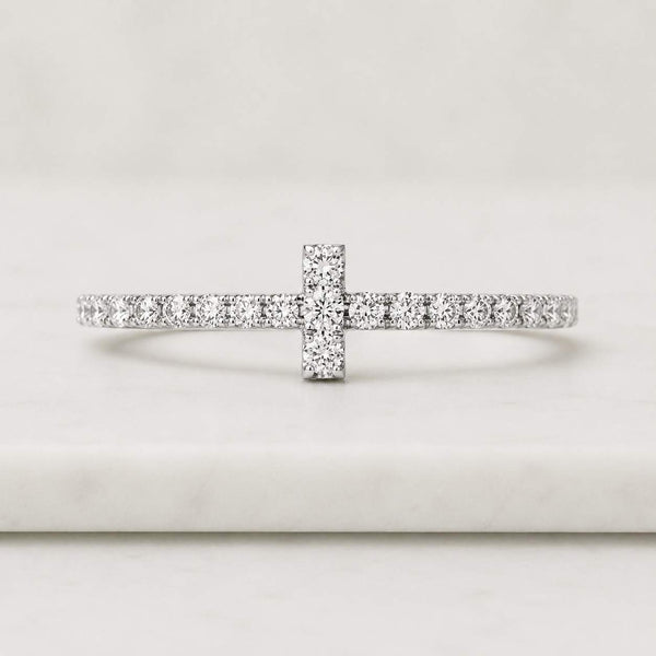 14K Solid Gold Diamond Cross Ring, Religious Promise Jewelry
