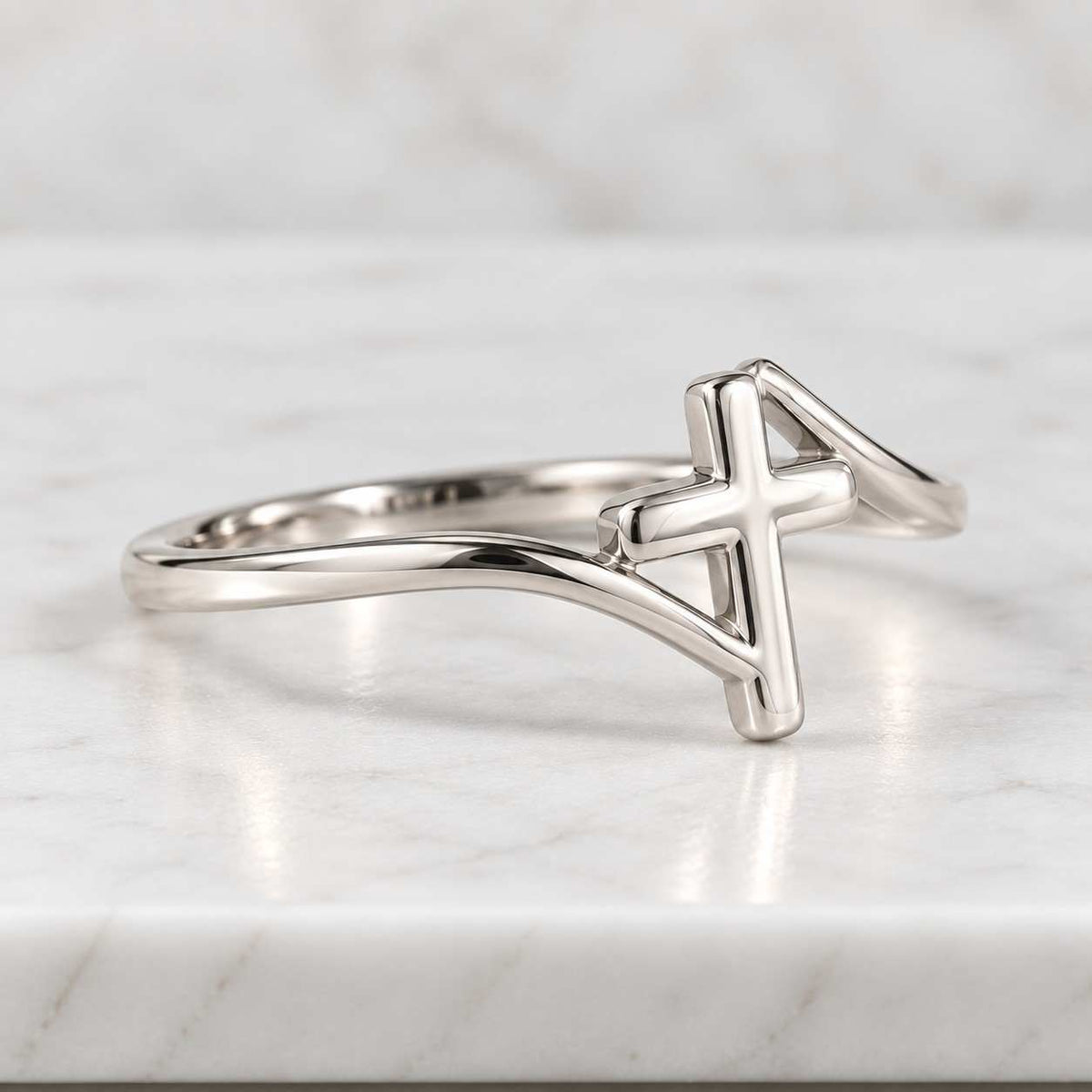 14K Solid Gold Diamond Cross Ring / Round Diamonds / Minimalist Faith Jewelry / Religious Ring / Gift for Her
